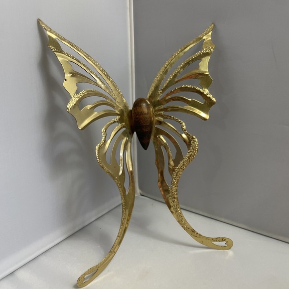 VTG Home Interiors Butterfly Set of 3 Gold & Wood Butterflies Wall Decor HOMCO - Picture 2 of 9